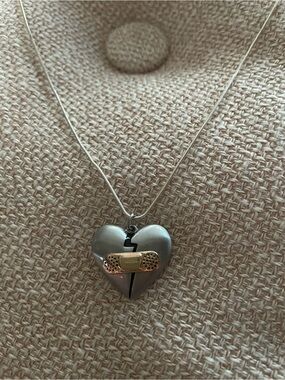 Silver Broken Heart Pendant Necklace with Gold Accent
